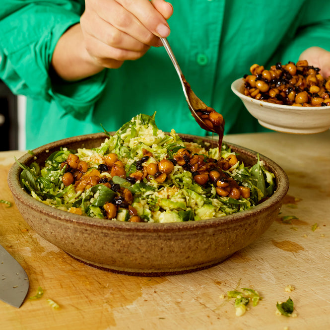 Brussels sprouts slaw with baharat hazelnut dressing