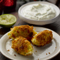 Smoked haddock brandade cakes with lime yogurt
