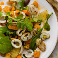 Squid with sweet potato and lemon salsa