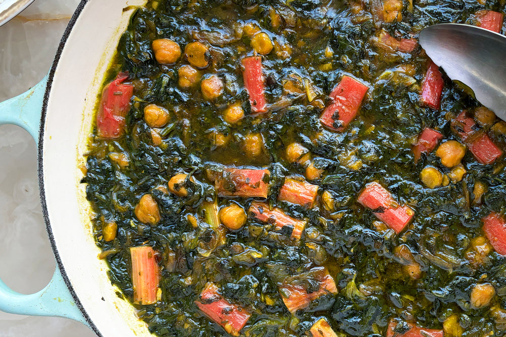 Chickpea stew with rhubarb and jaggery