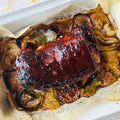 Sticky tamarind and apple gammon