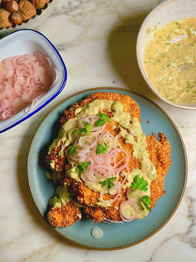 Tahini chicken schnitzel 