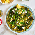Tenderstem broccoli and green harissa stove-top frittata 