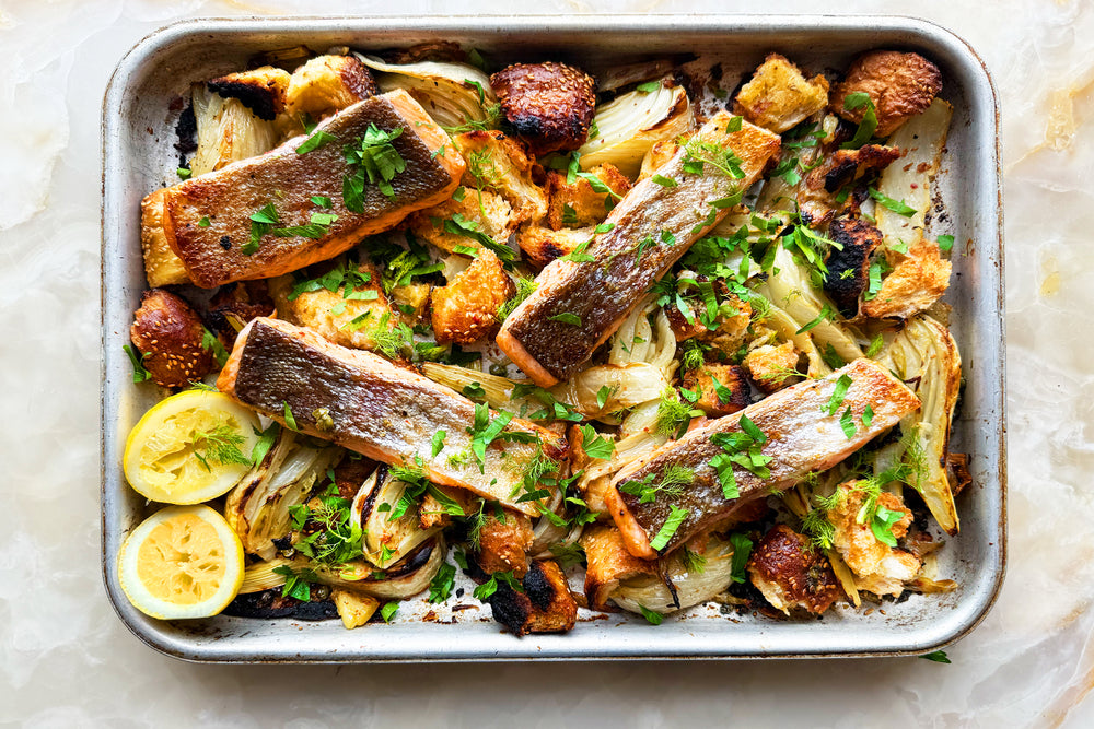 Fennel trout with ouzo and sesame bread