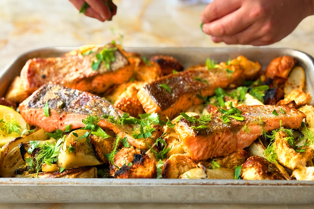 Fennel trout with ouzo and sesame bread