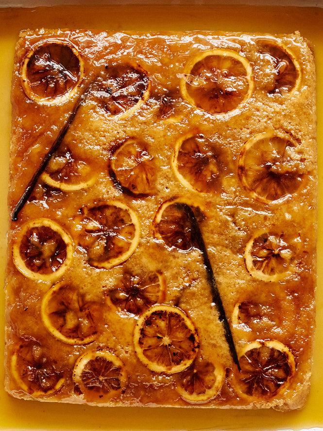 Upside-down lemon, maple and vanilla pudding with lemon-maple butter