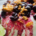 Yoghurt and orange semifreddo with cherries and amaretti