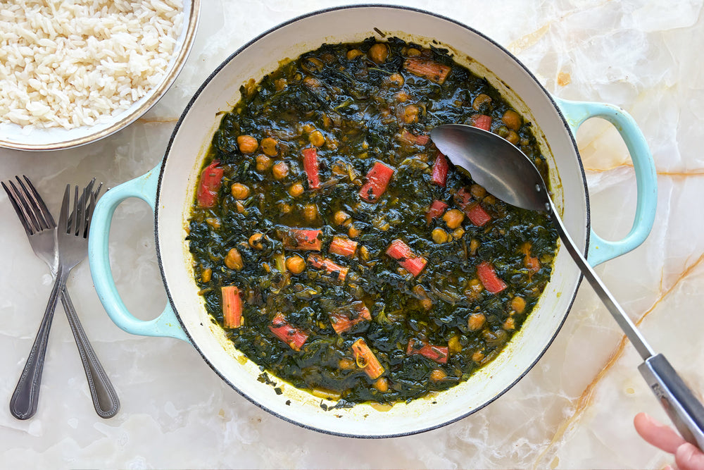 Chickpea stew with rhubarb and jaggery